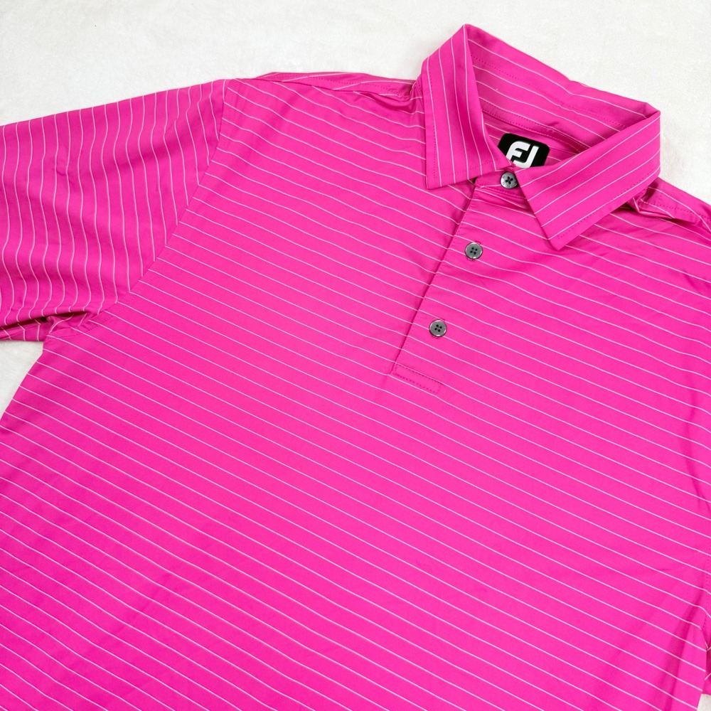 FootJoy Mens ProDry Pink Striped Performance Golf Polo Shirt Medium FJ Stretch